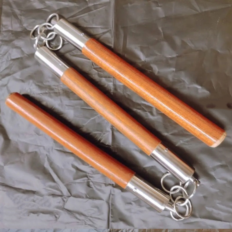 Solid Wood Three-Section Staff with Stainless Steel Ring for Home & Garden Storage