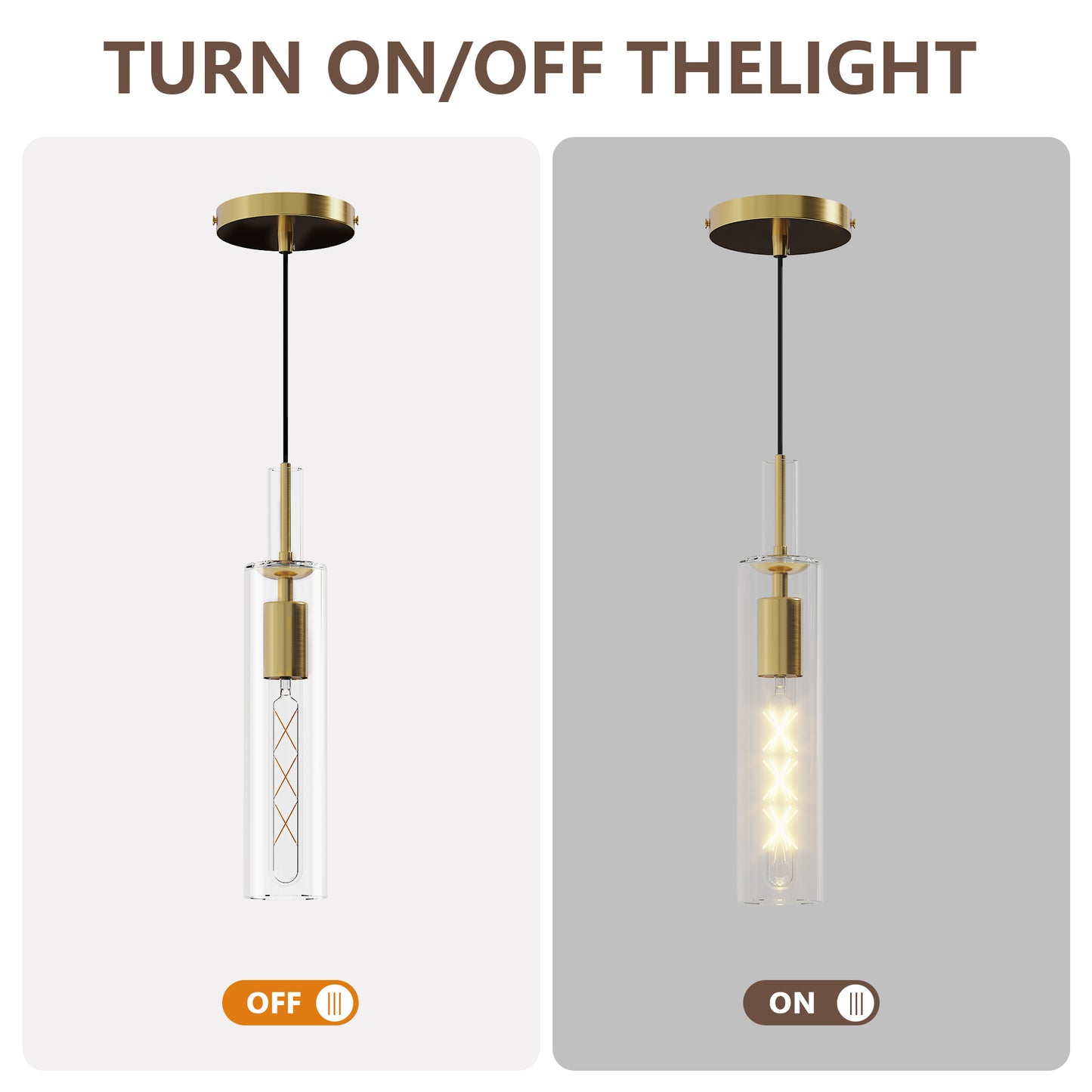 Gold Pendant Light Fixture Set - 3 Pack with Clear Glass Shade