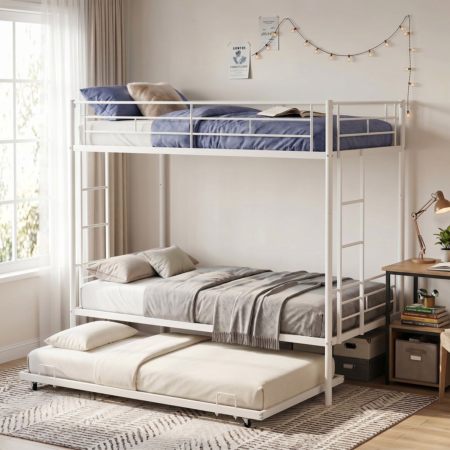 Twin Over Twin Bunk Bed with Trundle - Space Saving Design