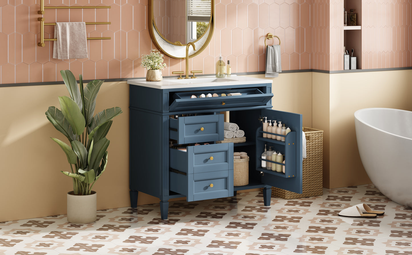 36-Inch Indigo Blue Modern Bathroom Vanity with Sink