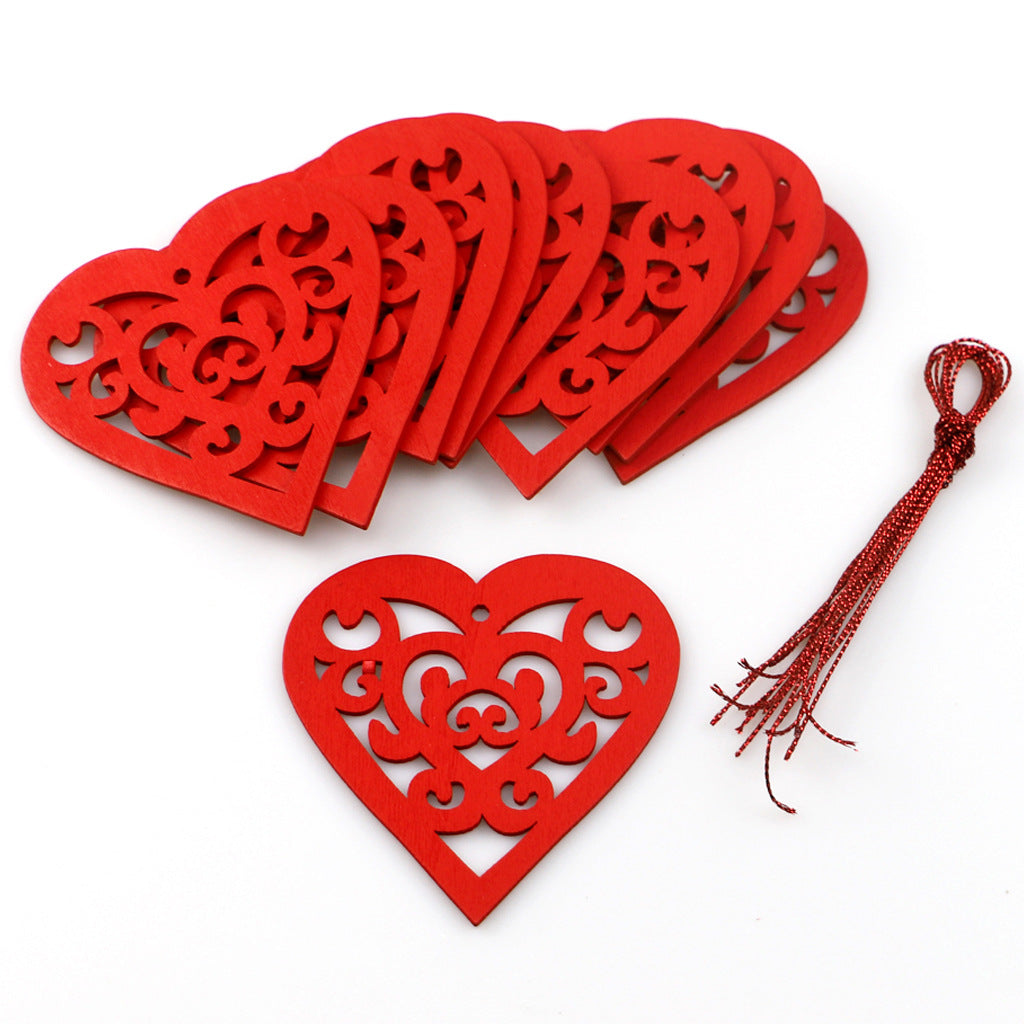 Decorative Wooden Pendant Crafts Set - Abstract Heart Shapes, 10 Pieces