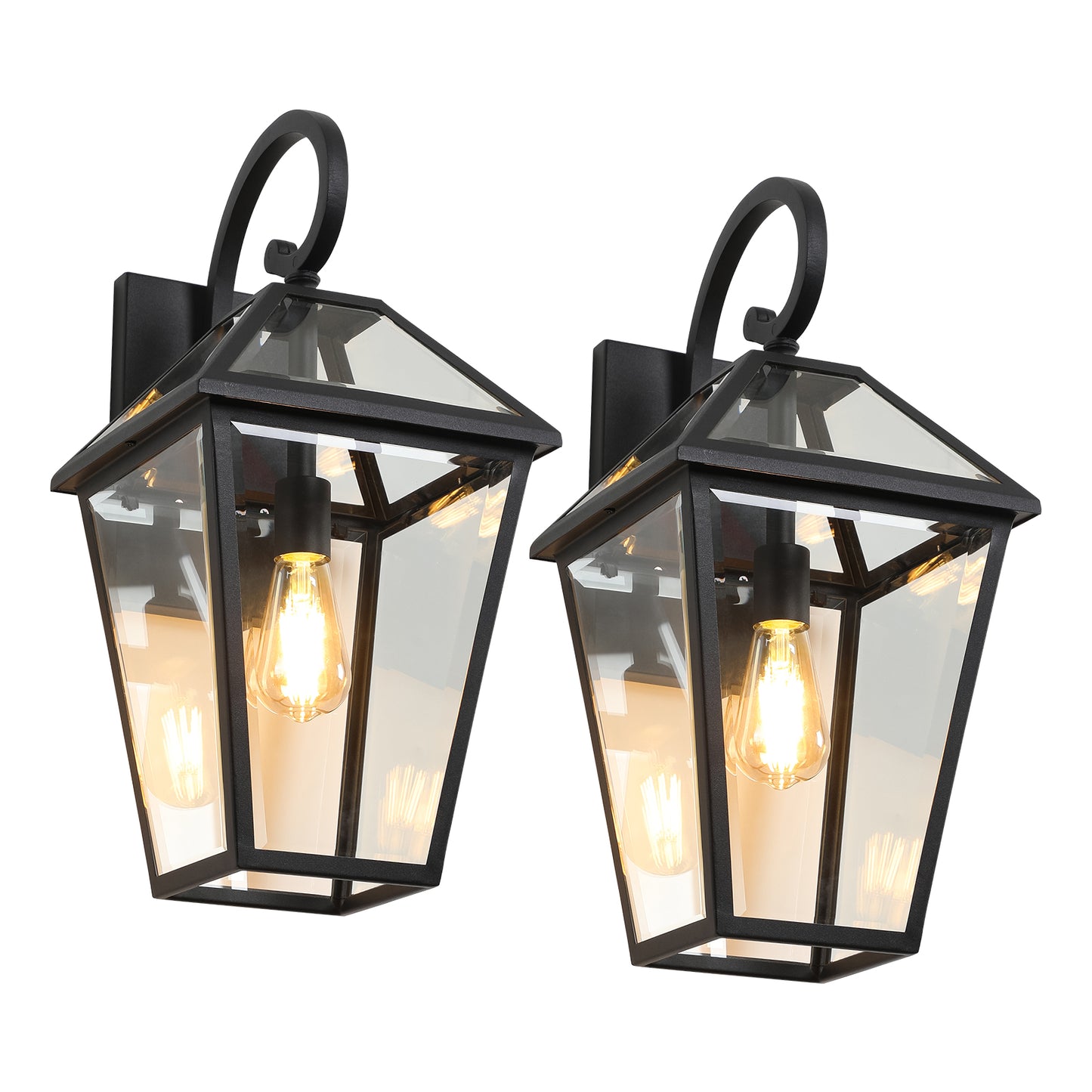 Modern Black Metal Outdoor Wall Lantern Light - Clear Glass Shade