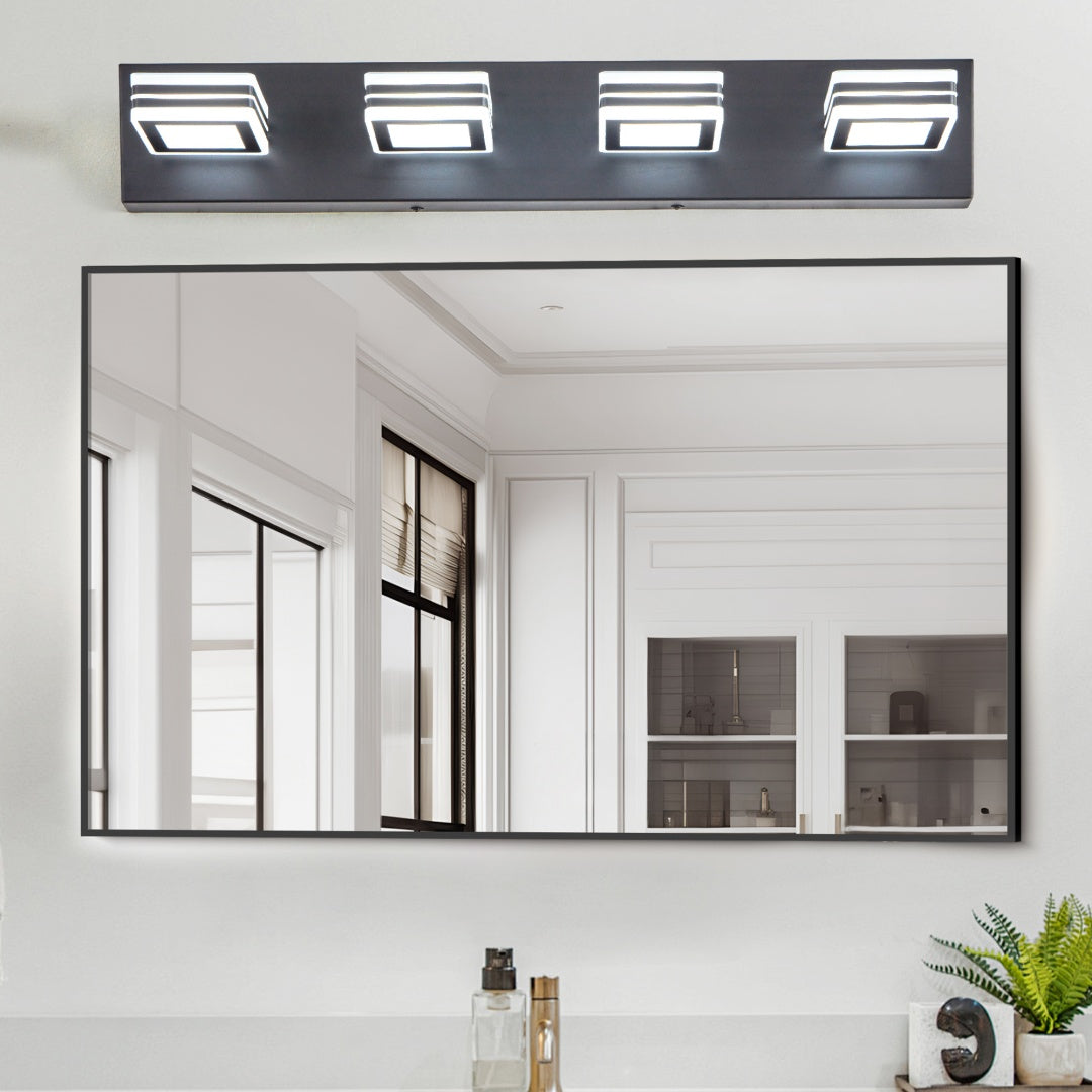 Modern 4-Light LED Vanity Wall Light Fixture with Square Acrylic Shades