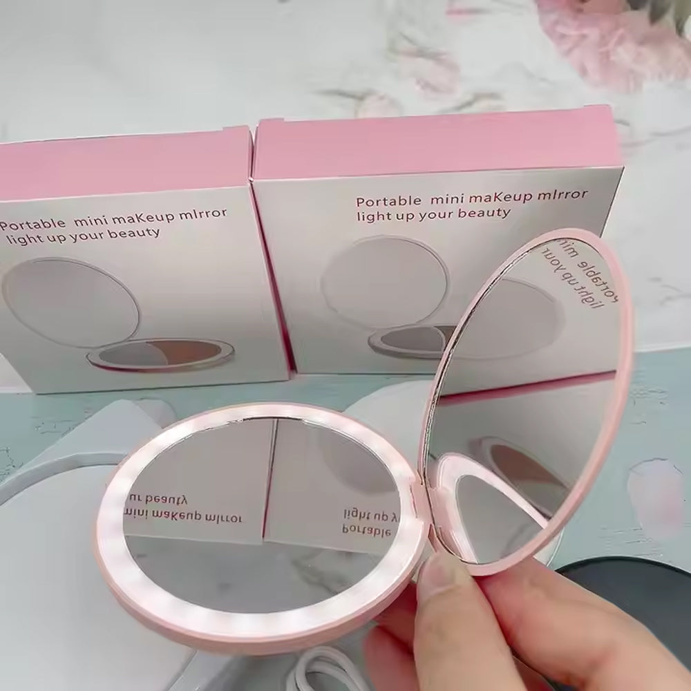 Portable LED Travel Makeup Mirror - 1x/2x Magnifying Compact Mirror