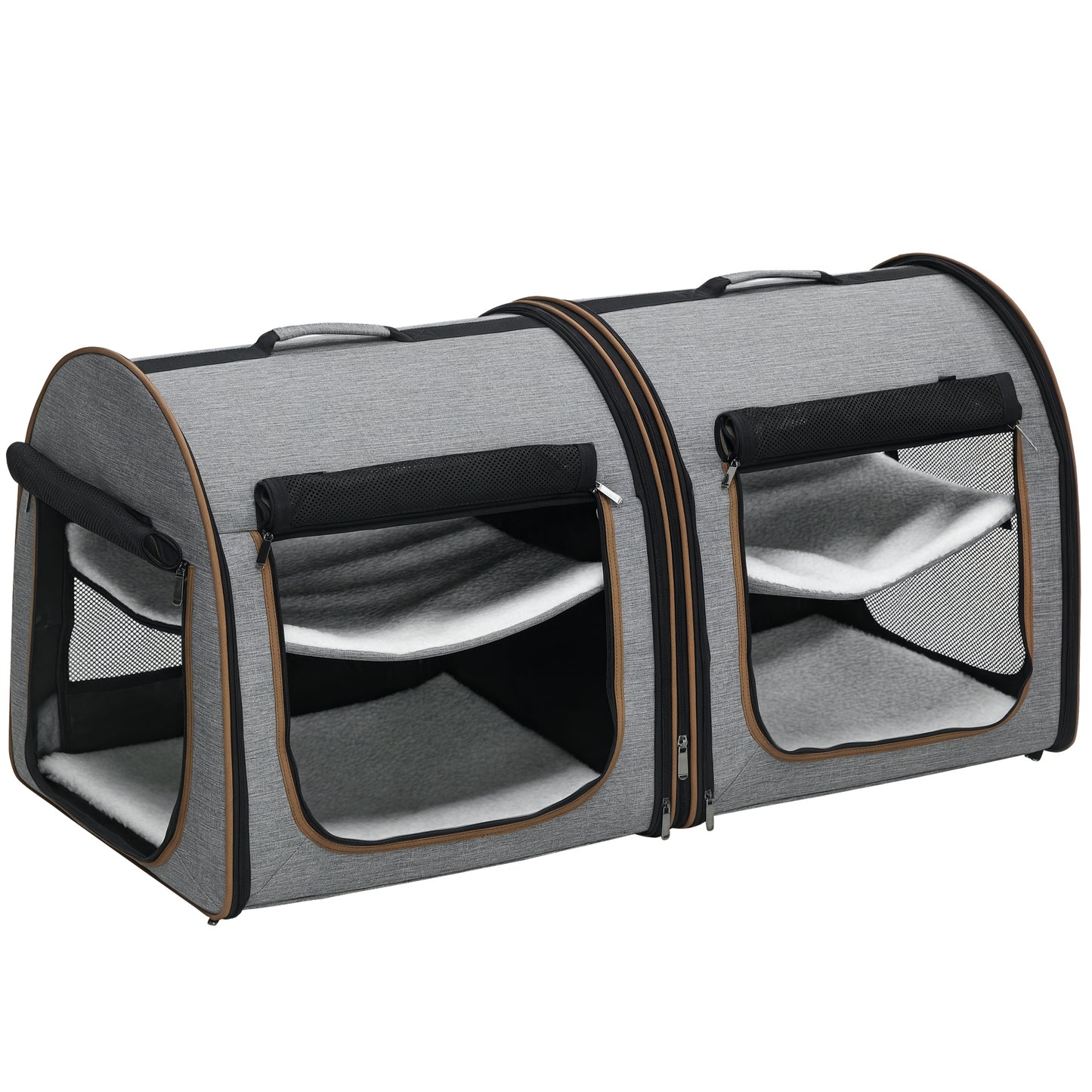 39-Inch Portable Soft-Sided Cat Carrier with Divider & Storage Bag - Light Gray