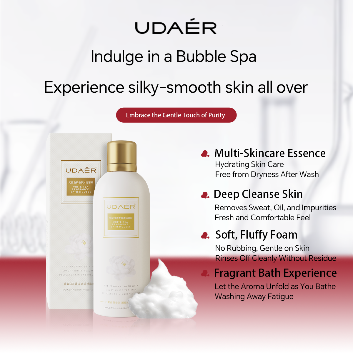 Hydrating Cream Bubble Bath & Shower Mousse with Hyaluronic Acid