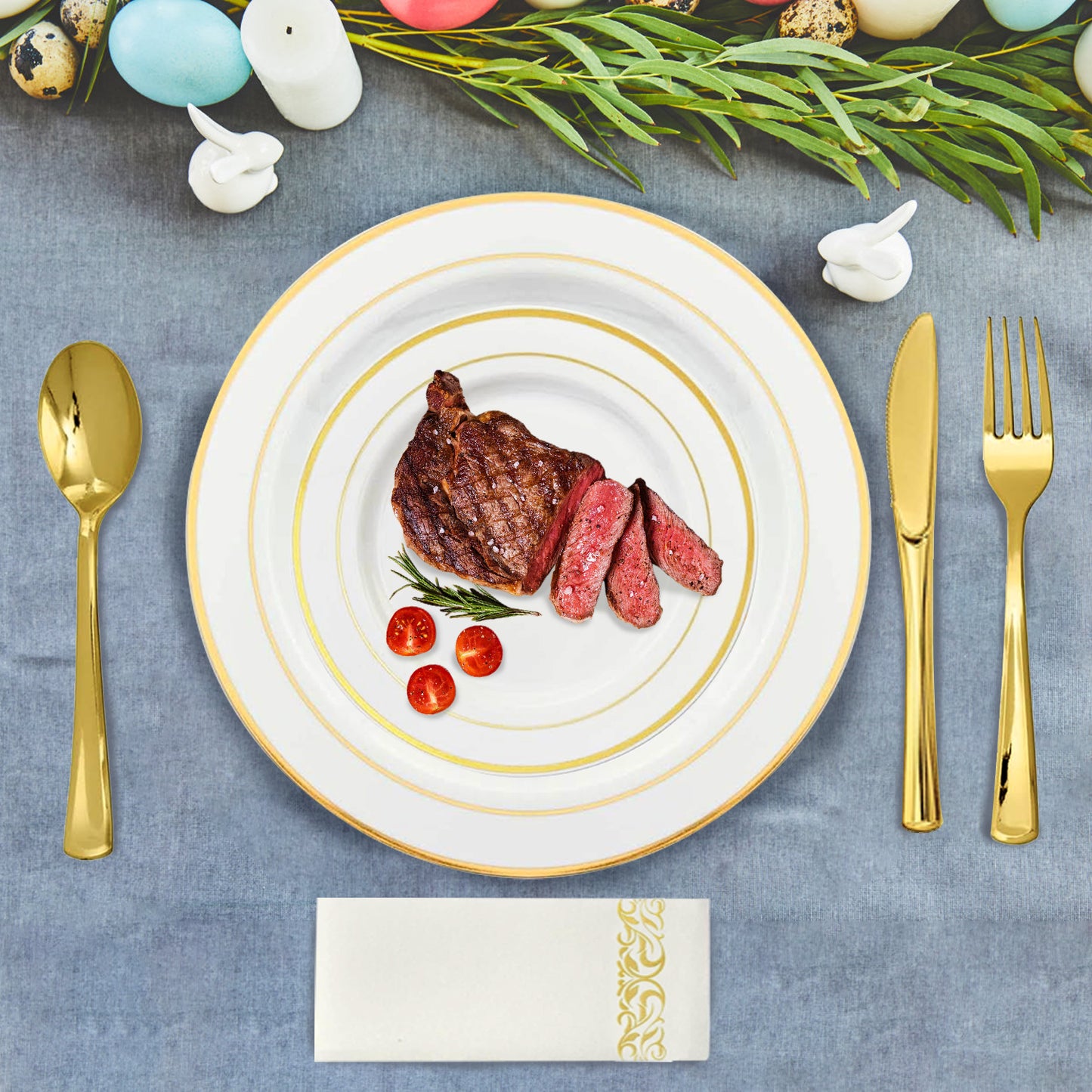 175-Piece Gold Disposable Dinnerware Set with Plates, Cups & Cutlery