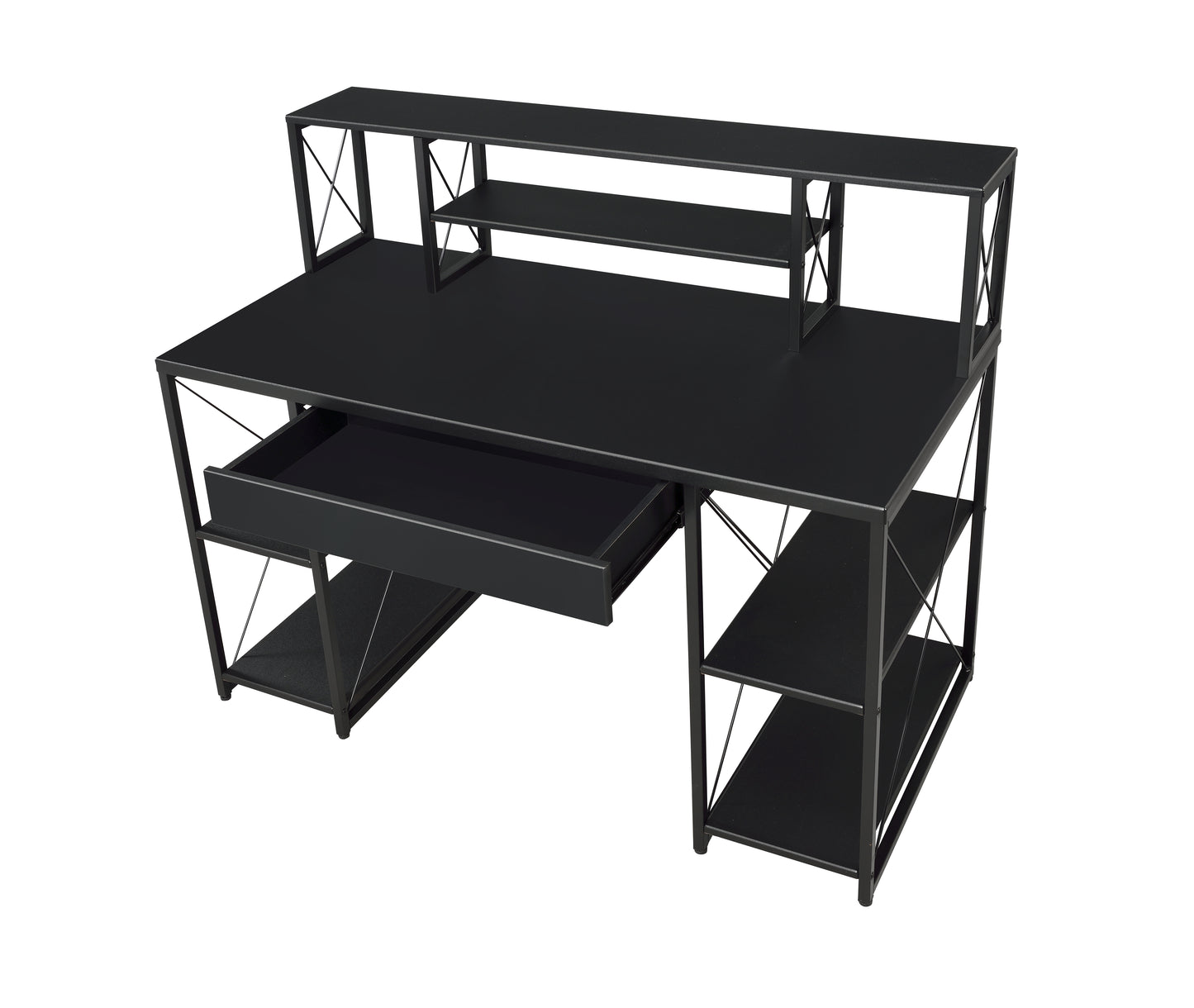 All-Purpose Black Finish Writing Desk with Storage Compartments