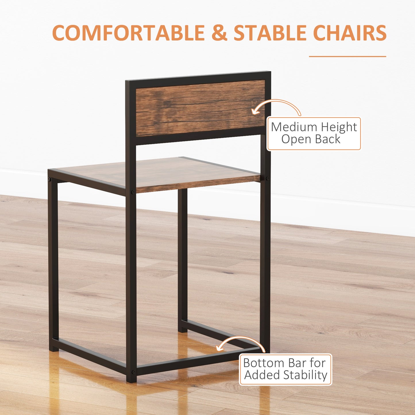 3-Piece Industrial Dining Set for 2 - Rustic Brown