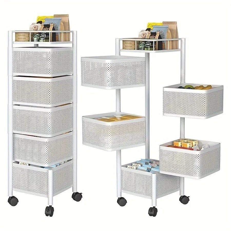 Rotating Kitchen Storage Shelf 5 Tier, Metal Fruit Vegetable Basket