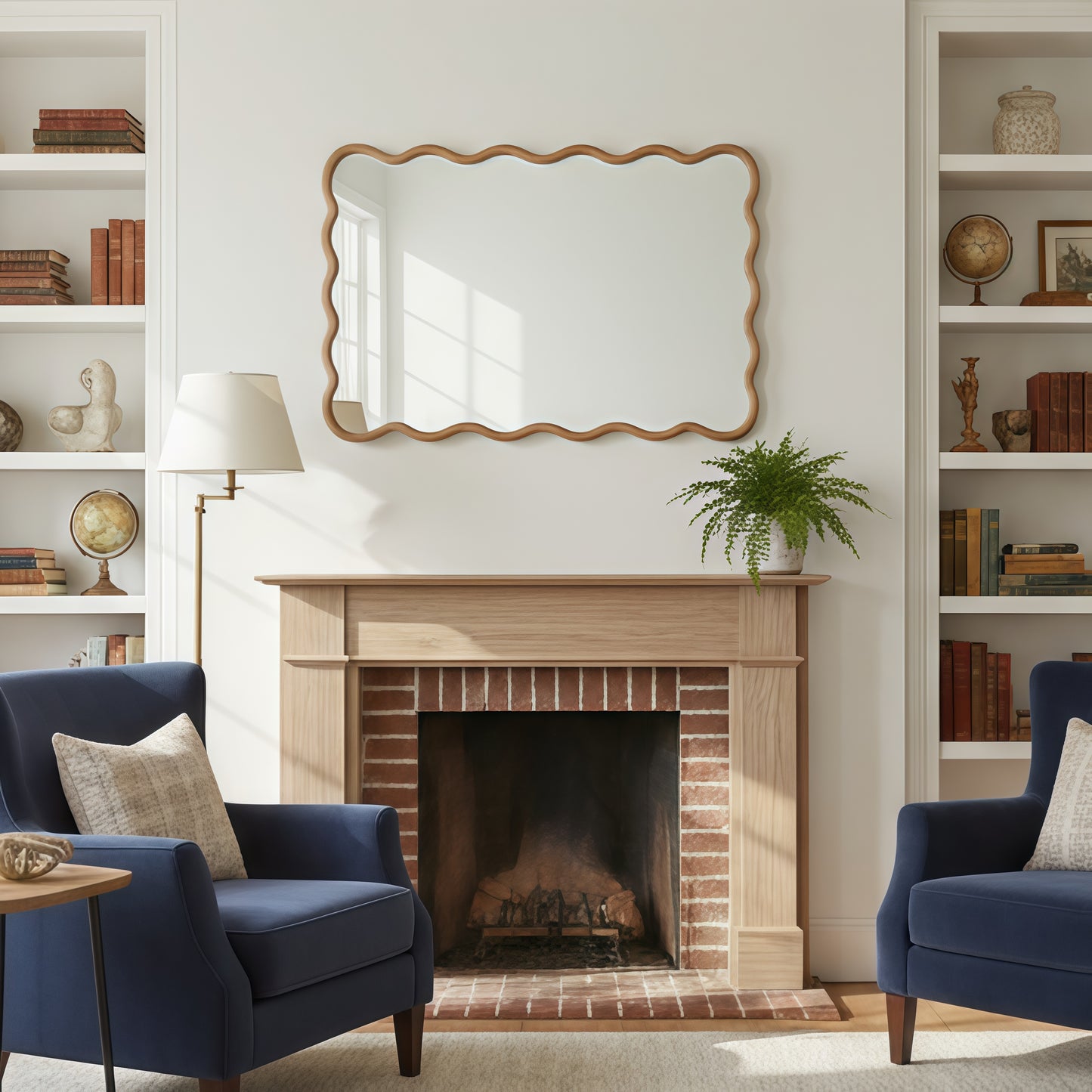 24"x36" Natural Wood Wavy Rectangle Decorative Mirror - Solid Wood Frame