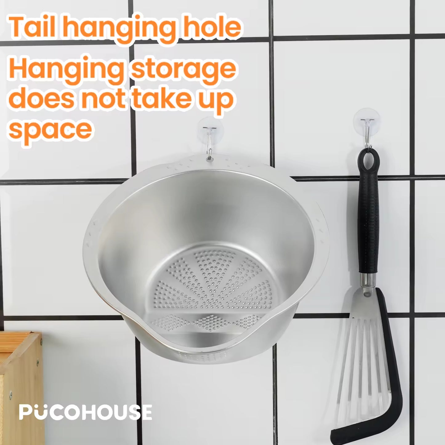 Slanted Bottom Drain Bowl - Stainless Steel Colander for Pasta, Rice & Produce