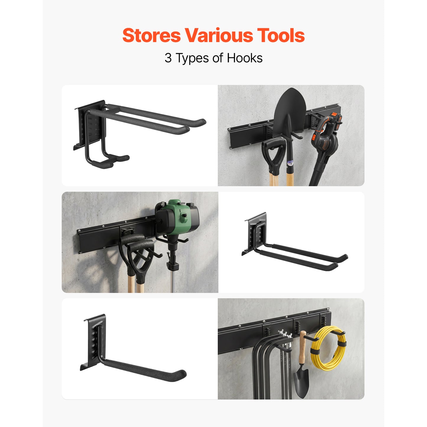 Garage Tool Organizer Wall Mount 66 Inch Heavy Duty Storage Rack with 4 Rails and 10 Hooks