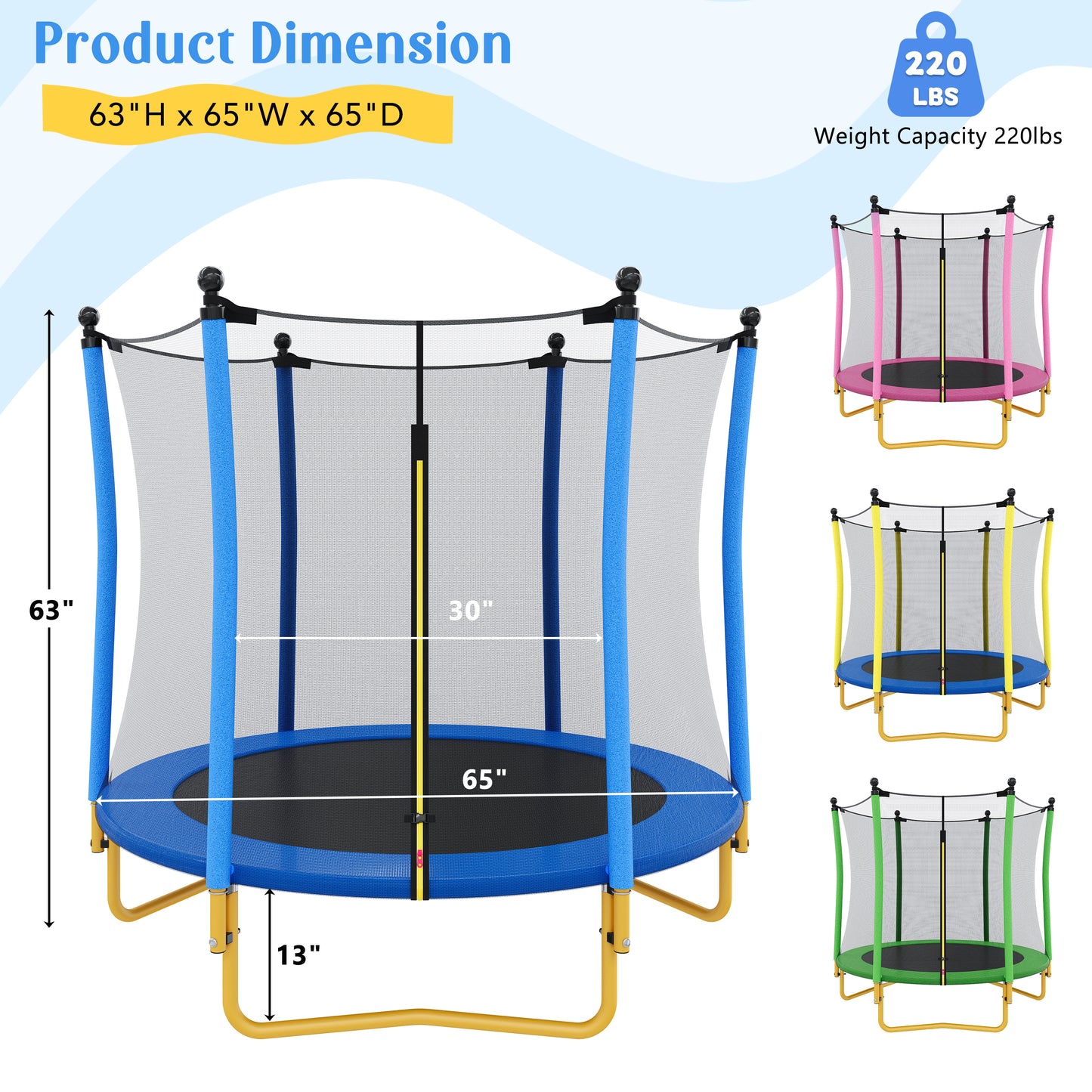 5.5 FT Kids Trampoline With Safety Net, Indoor Outdoor Toddler