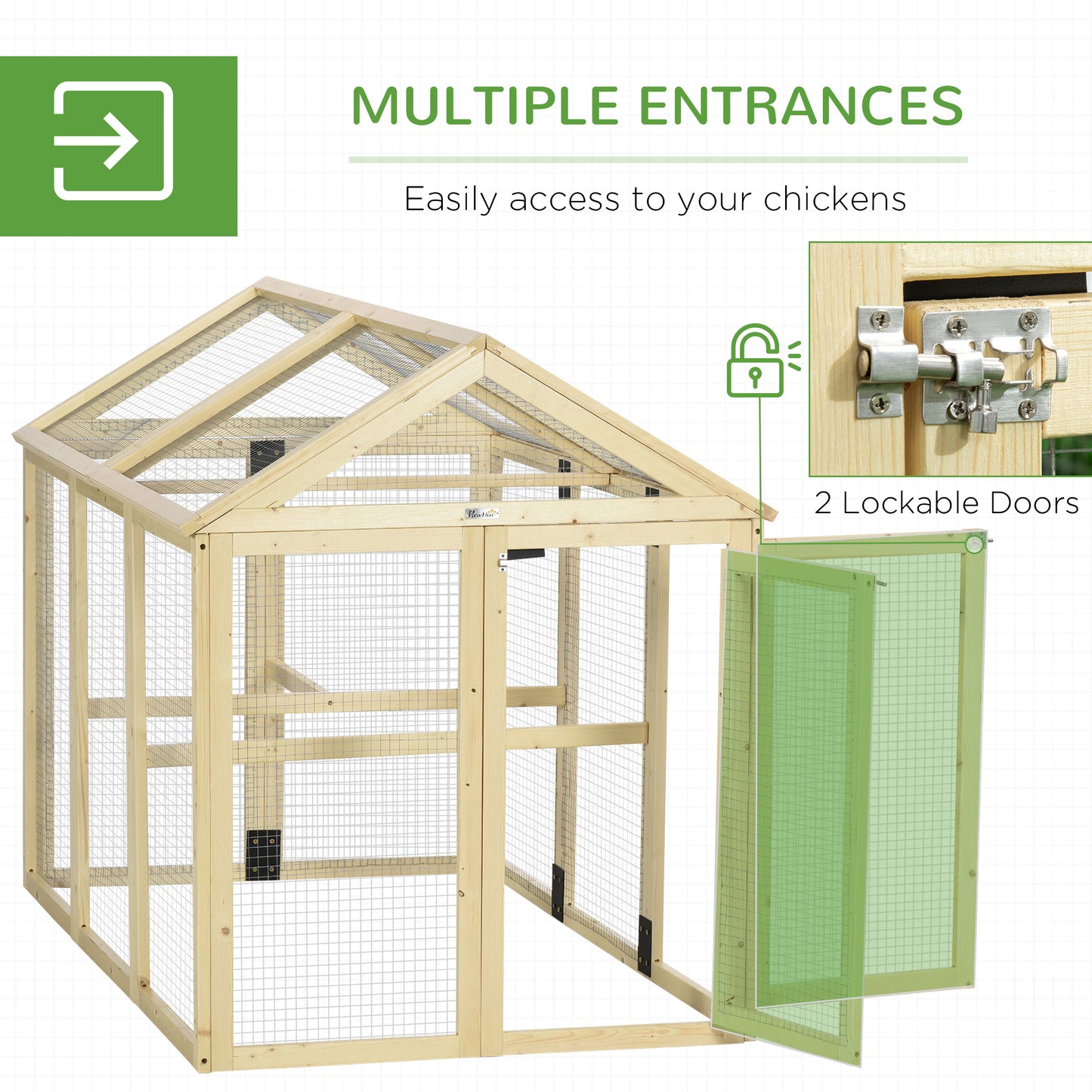 Wooden Chicken Run with Perches - Combinable Design, Natural Wood, 830x380x560mm