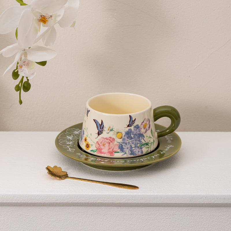 Ceramic Butterfly Coffee Cup and Saucer Gift Set - Vintage Kitchen Drinkware