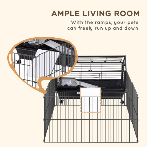 Small Animal Playpen Cage with Rolling Casters and Water Bottle - 35 Inch