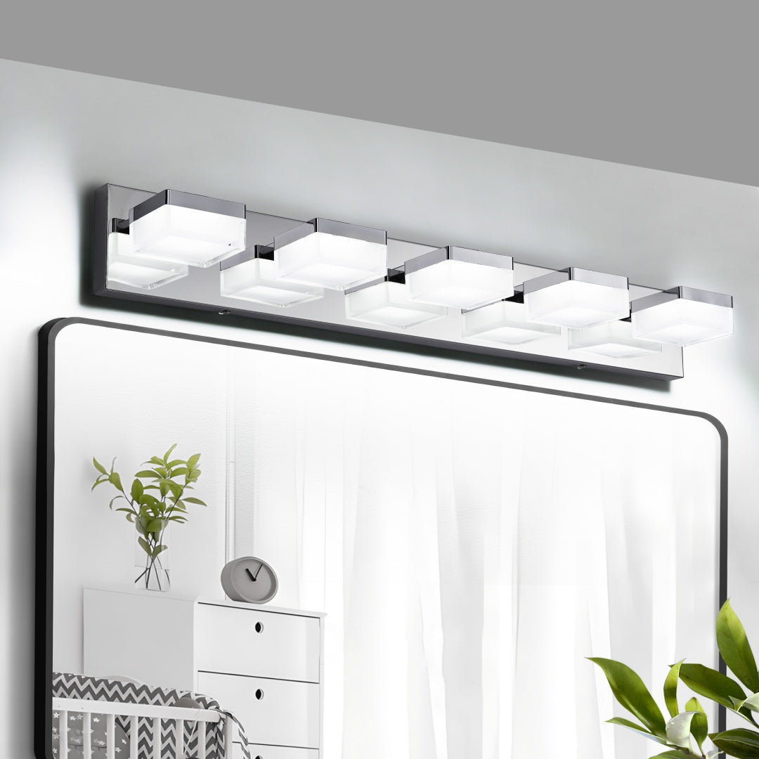 Modern Chrome LED Vanity Light - 5-Light Wall Sconce for Bathroom