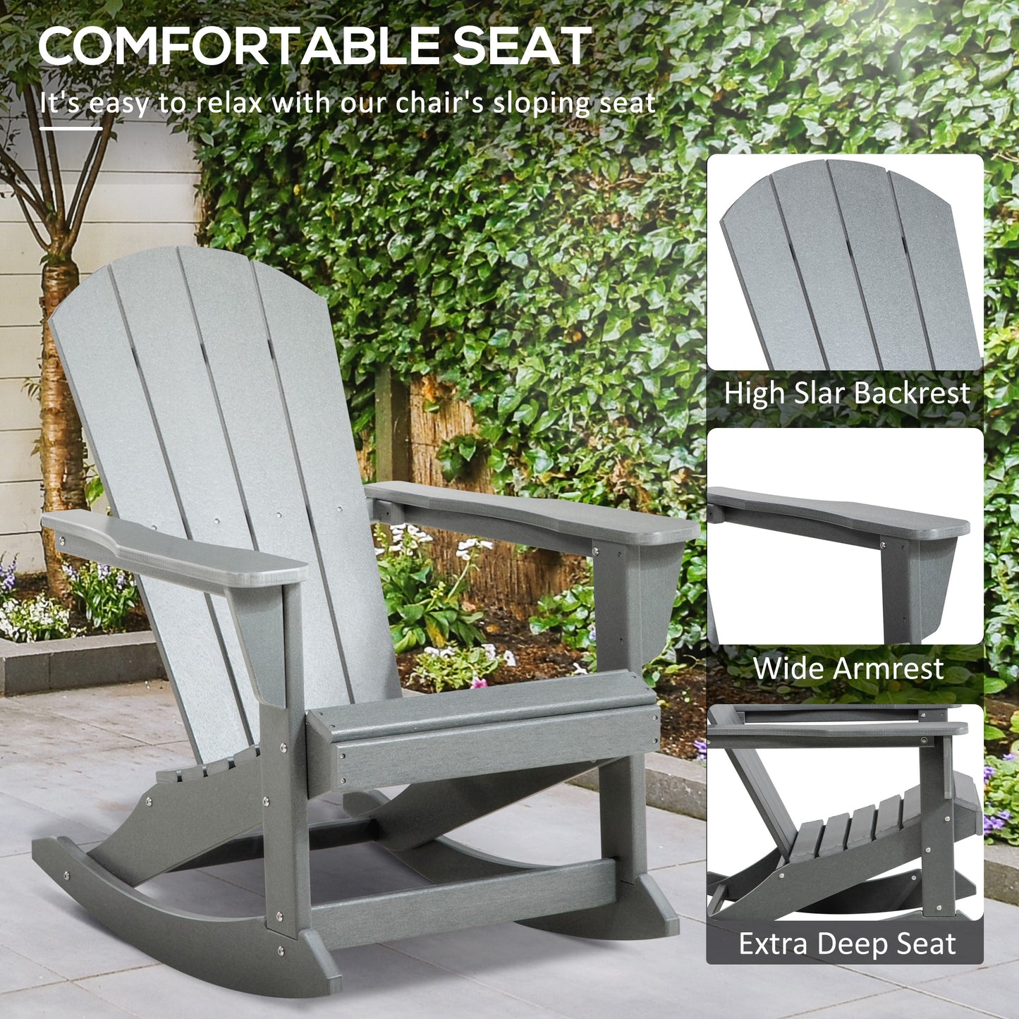Adirondack Rocking Chair - Waterproof HDPE for Patio - Light Gray