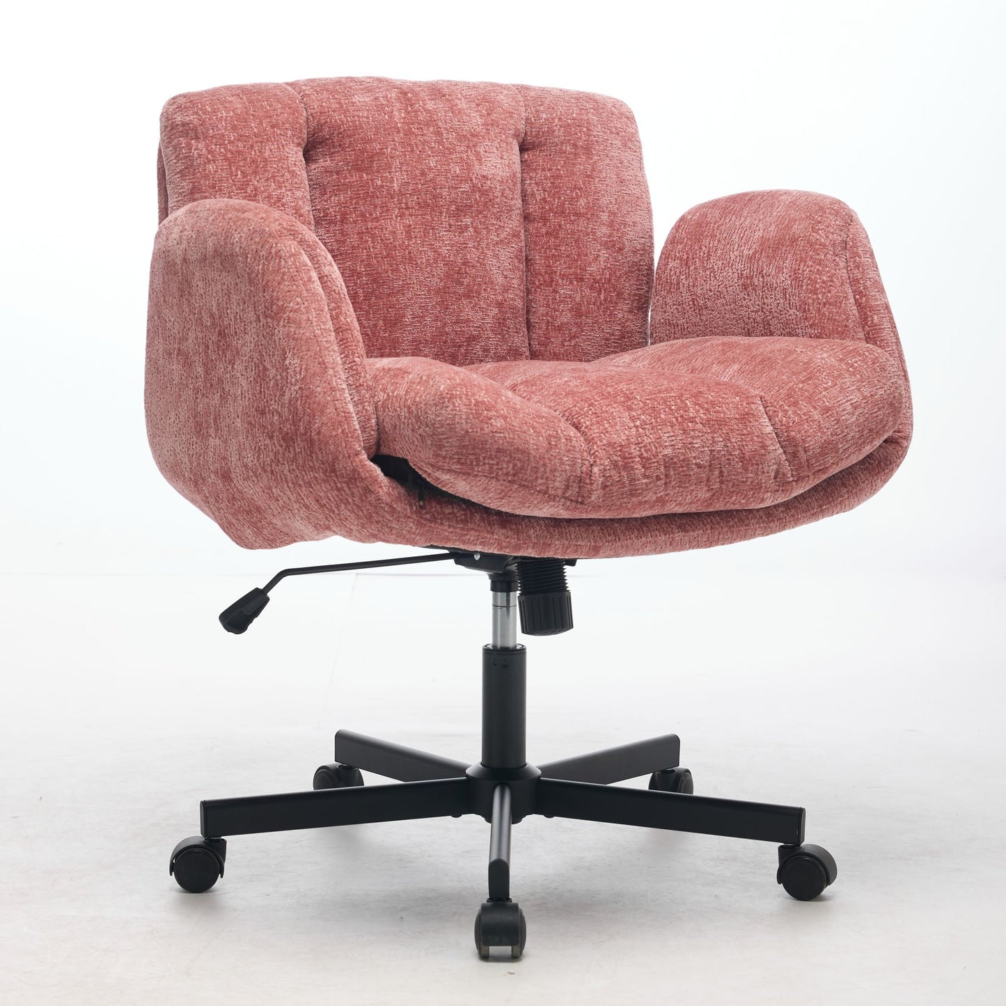 Chenille Swivel Office Chair - Adjustable Height & Armrests, Blush Pink