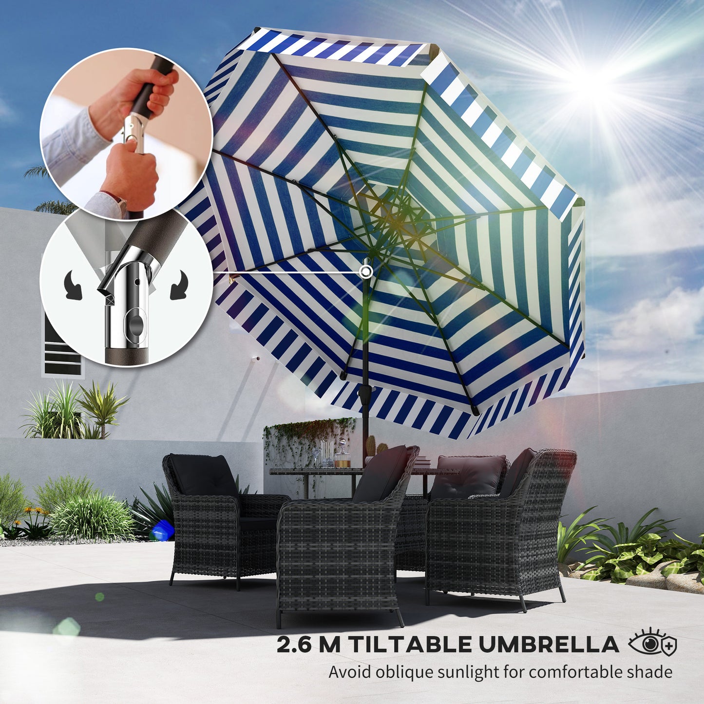 8.6FT Patio Umbrella with UPF 30+ Protection - Navy Blue