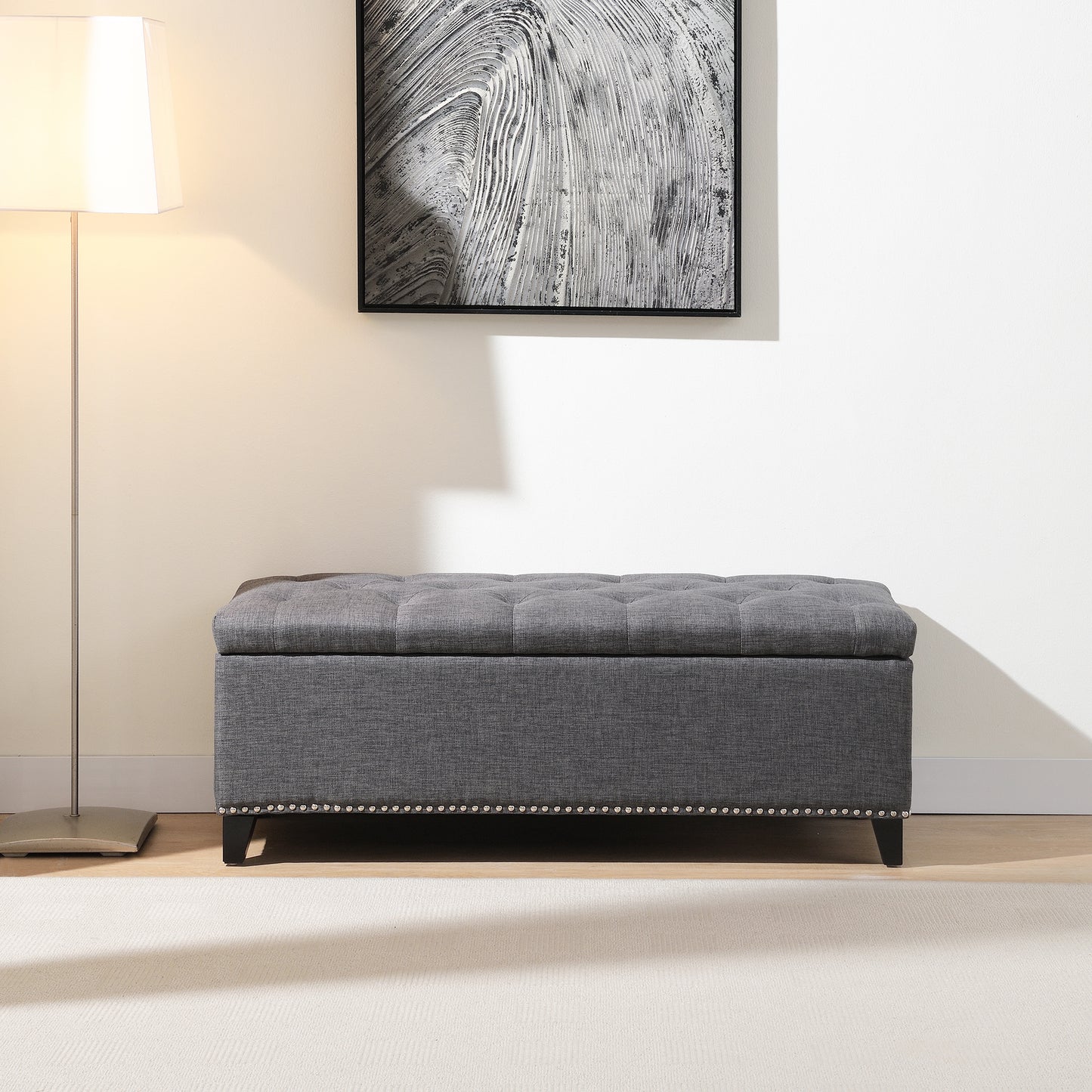 47.5 Storage Ottoman, Bench With Safety Close Hinge, Linen