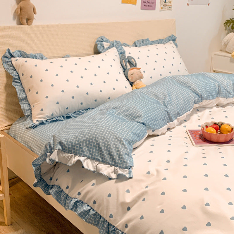 Princess Heart Bedding Set for 1.8M Bed - Kids Girl Bed Linen with Lace