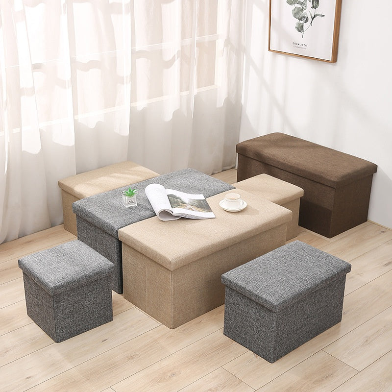 Foldable Shoe Storage Bench with Cotton Linen Upholstery - Multi-Color