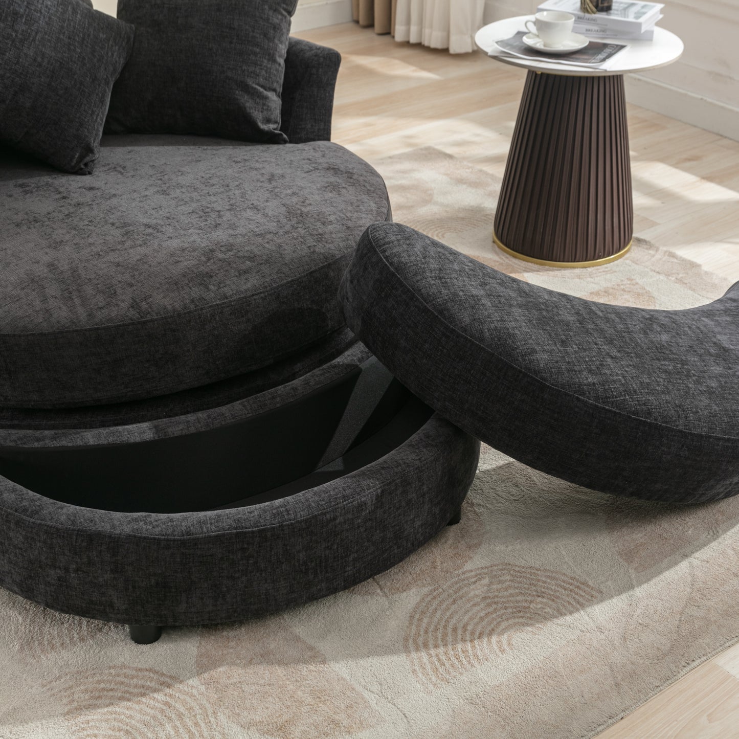 360° Swivel Accent Barrel Chair with Storage Ottoman & 4 Pillows - Gray