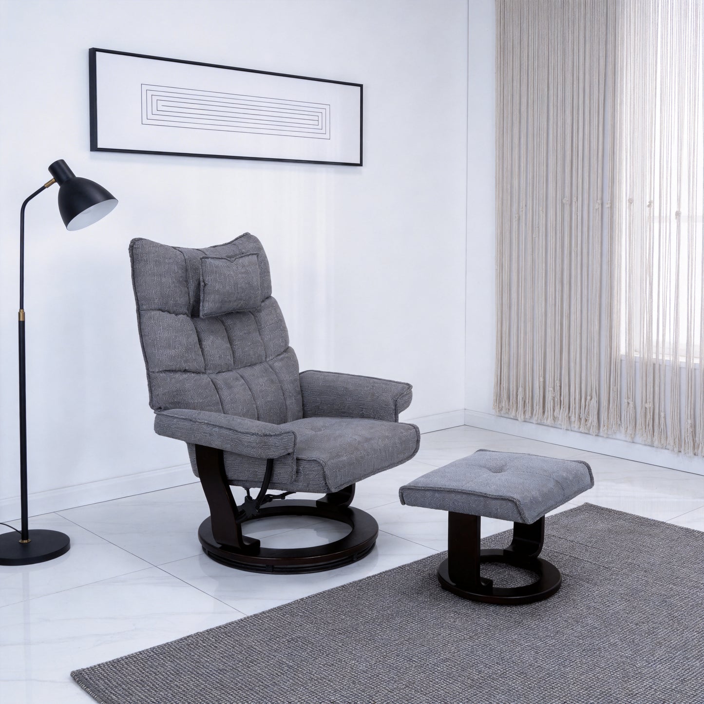 Massage Recliner Chair with Ottoman - Heated Chenille Fabric, Grey