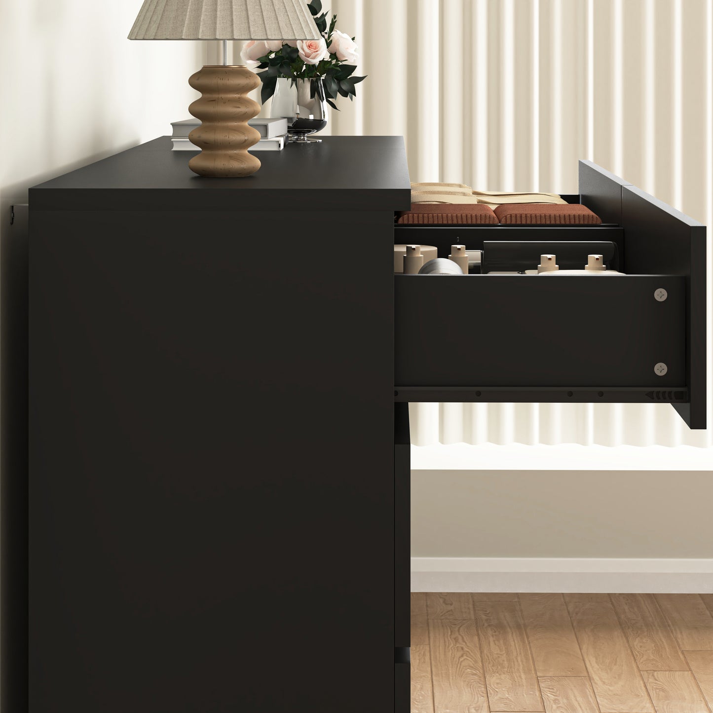 8-Drawer Black Dresser - Modern Wood Chest for Bedroom