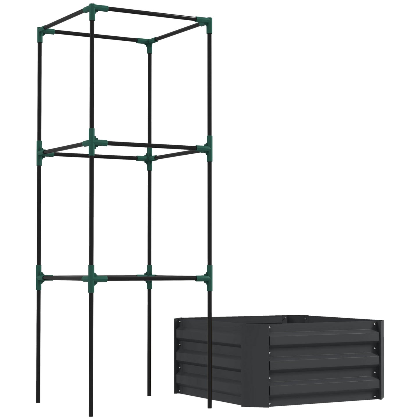 Galvanized Raised Garden Bed with Tomato Cage - 24x24x55 Inches, Dark Gray