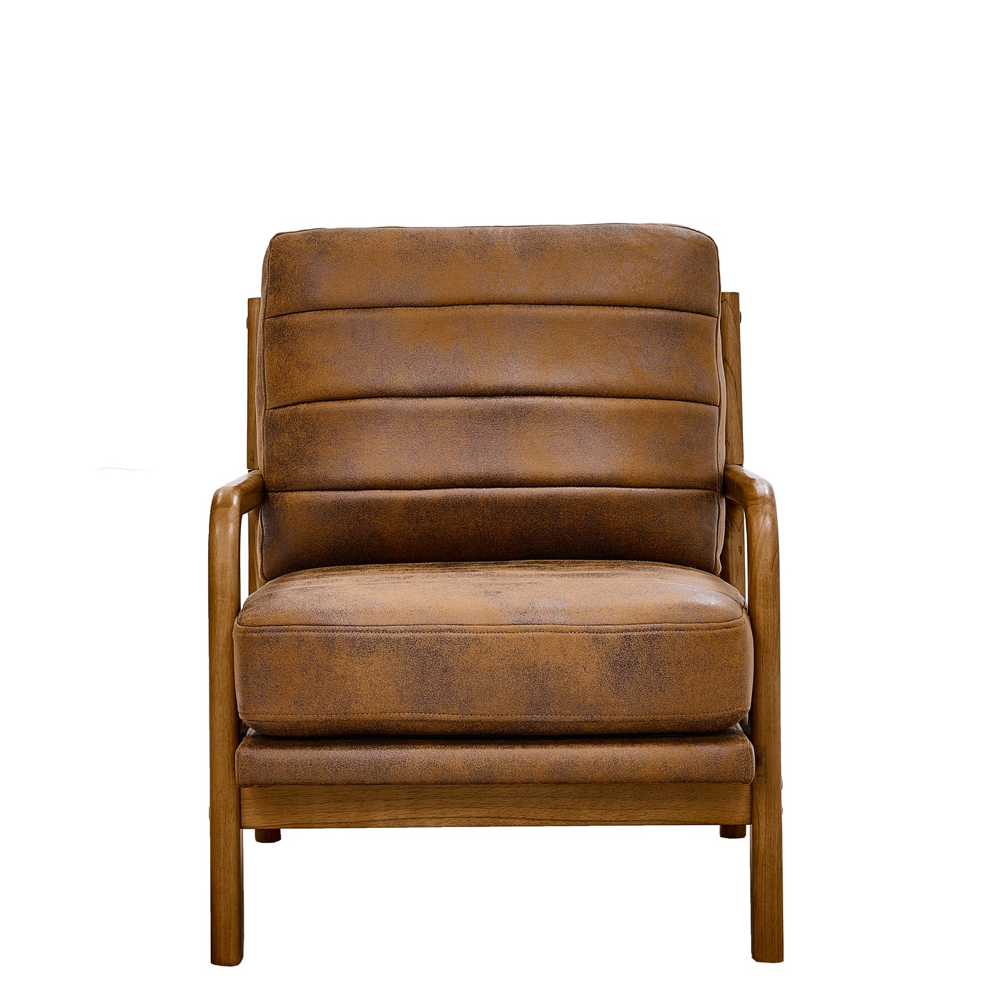 Mid-Century Modern Wood Armchair with Foil Fabric - Light Brown