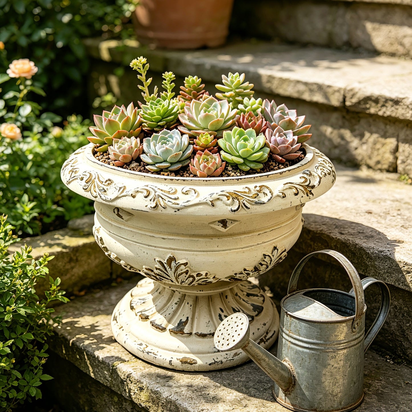 Antique White Garden Planter - 18.11" x 18.11" x 13.18"