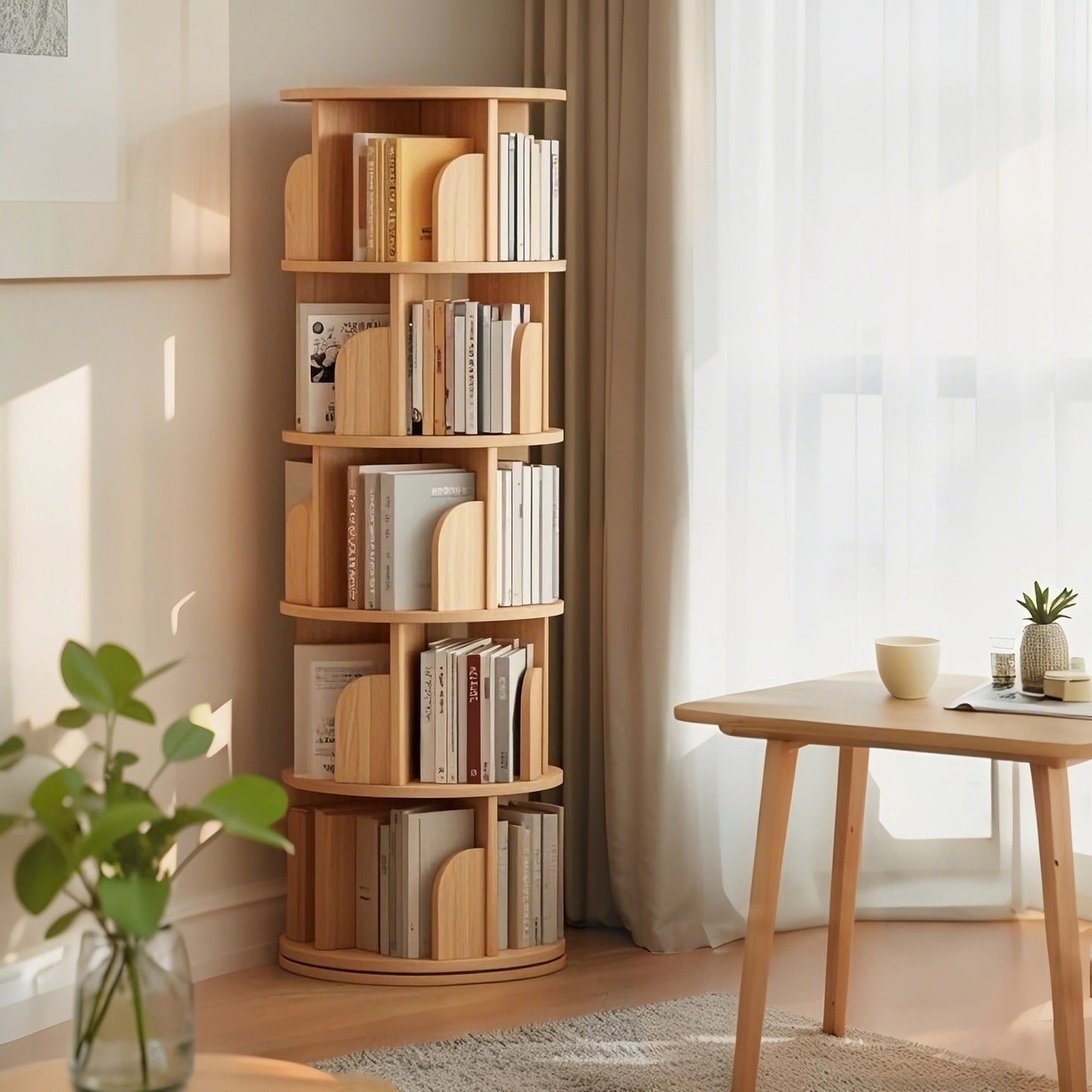 5 Tier Rotating Bookshelf, 360 Display Round Spinning Space-Saving,