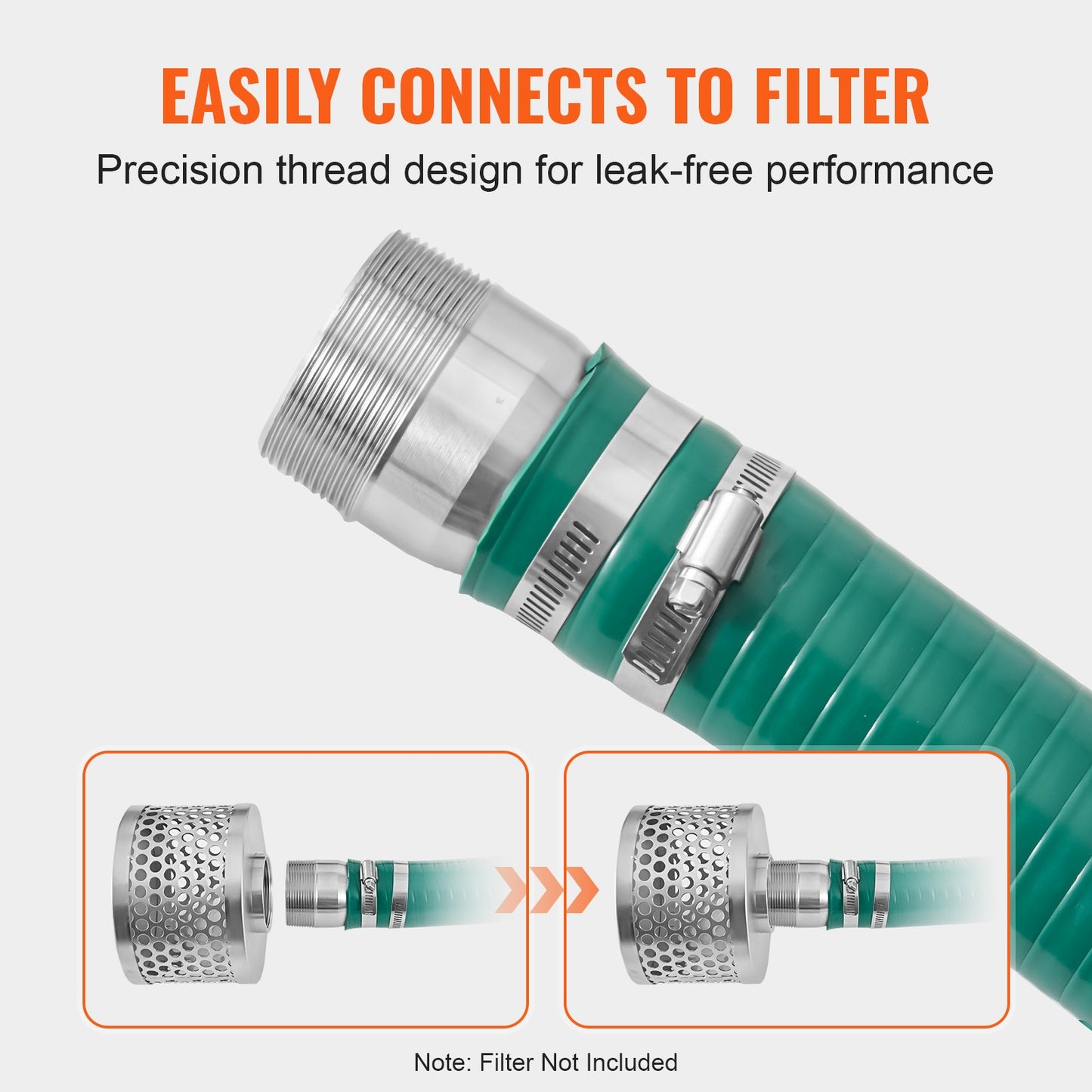 Green Suction Hose 2 Inch x 20 Feet with Fittings for Water and Liquid Transfer