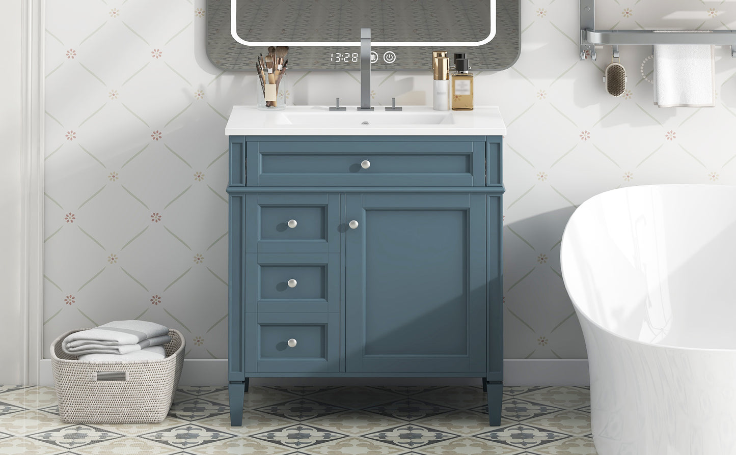 30'' Modern Bathroom Vanity with Sink & Storage - Blue