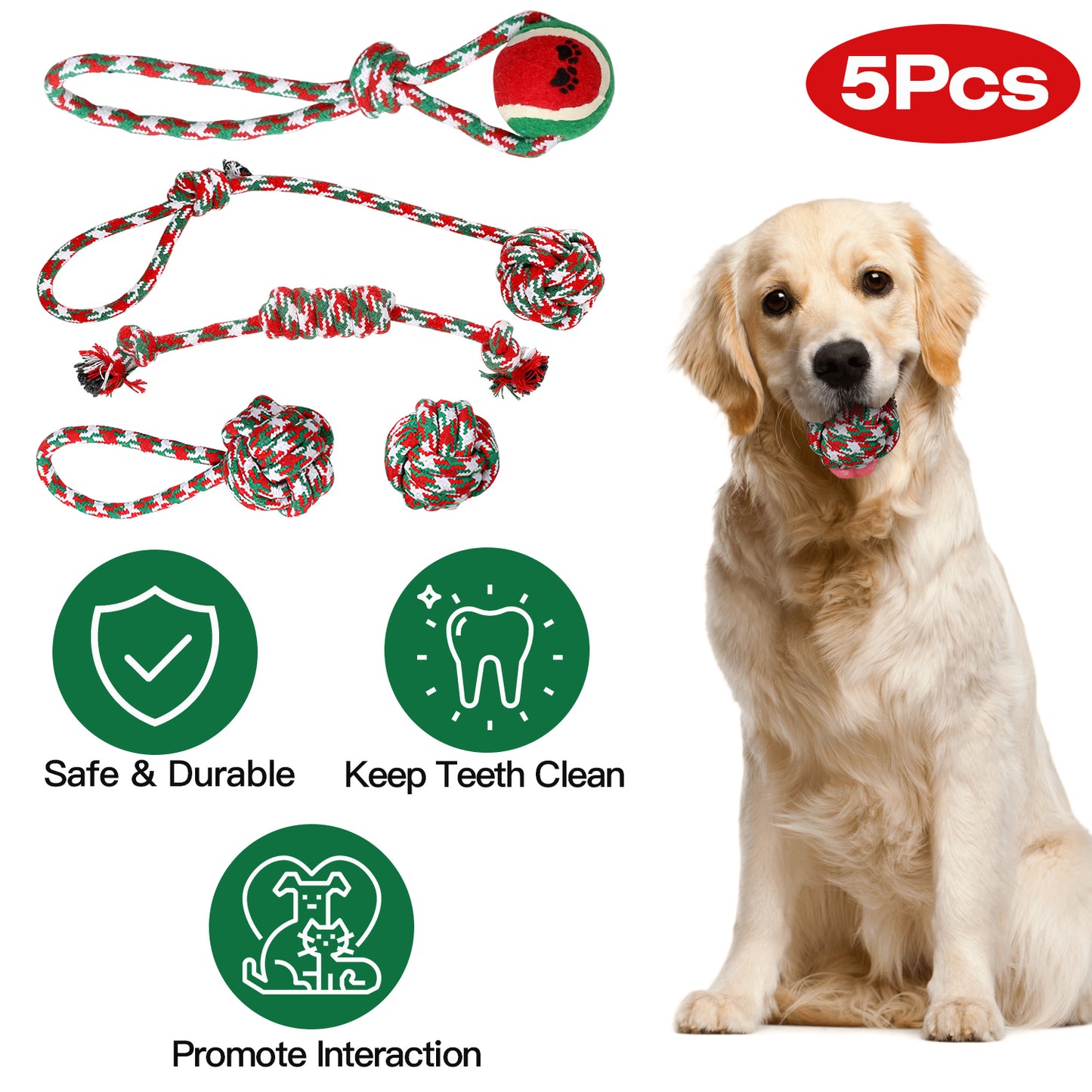 Christmas Dog Rope Chew Toys Set - Interactive Puppy Teething Toys for Small & Medium Dogs