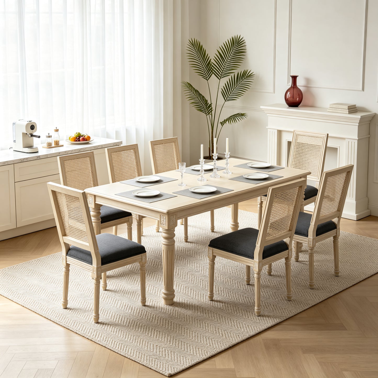 French Country Dining Chairs Set of 2 - Upholstered Grey