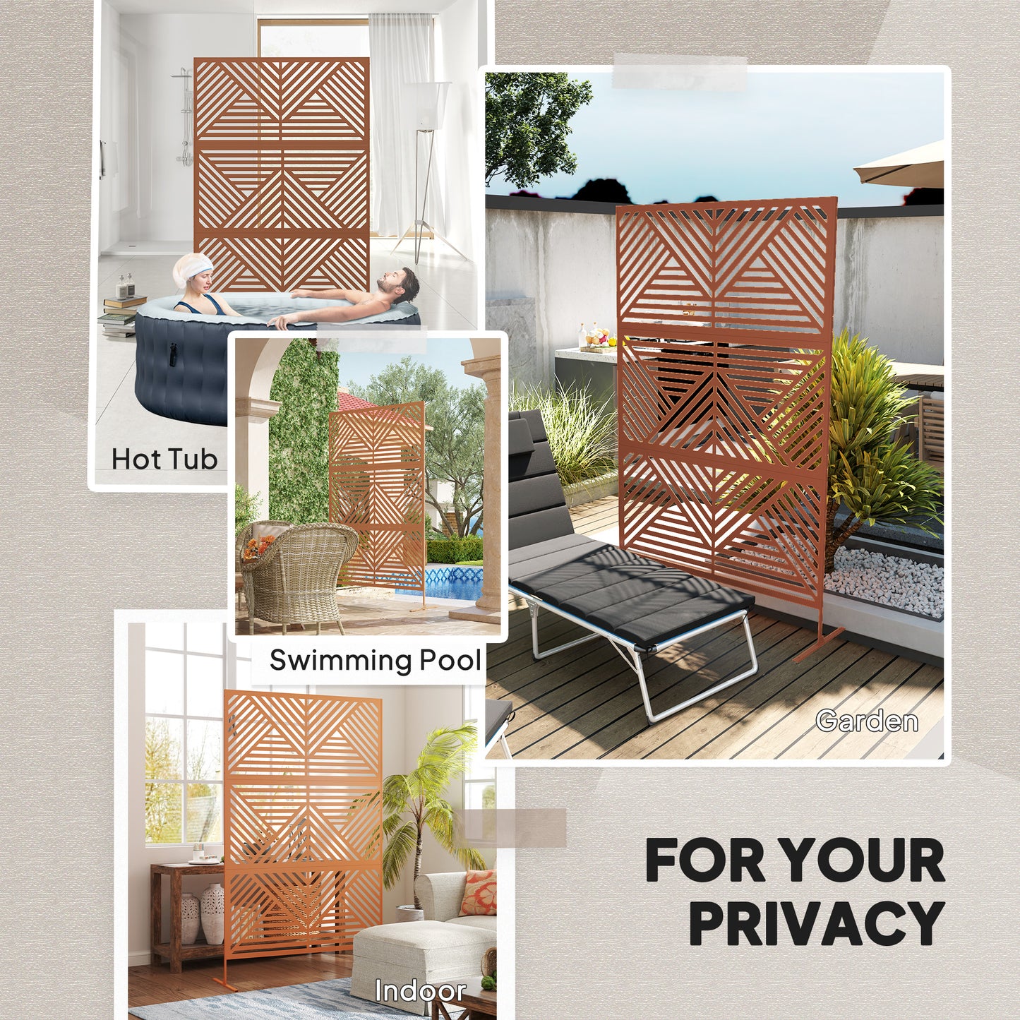 Outdoor Privacy Screen with Trellis - Rhombus Brown, 48" x 78"