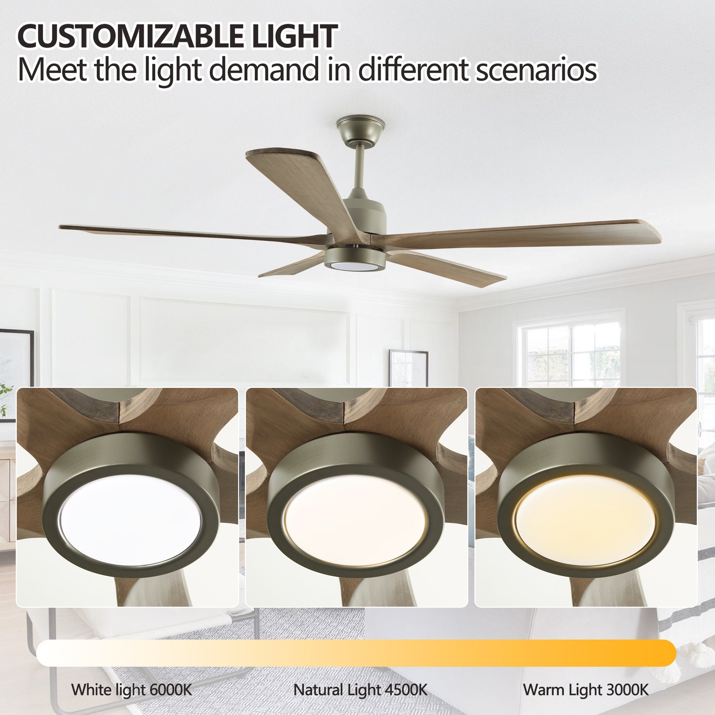 60-Inch Modern Wood Ceiling Fan with Light & Remote Control