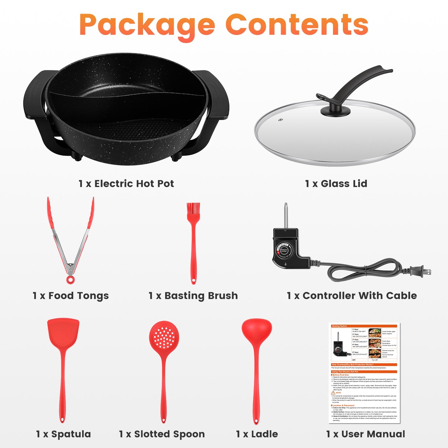 6L Electric Hot Pot with Divider, 1100W, 5-Temp Control, Non-Stick, Black