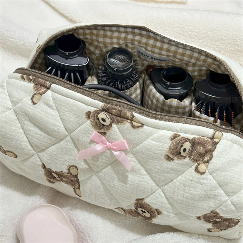 Cute Bear Quilt Cotton Storage Bag for Hair Styler Organization