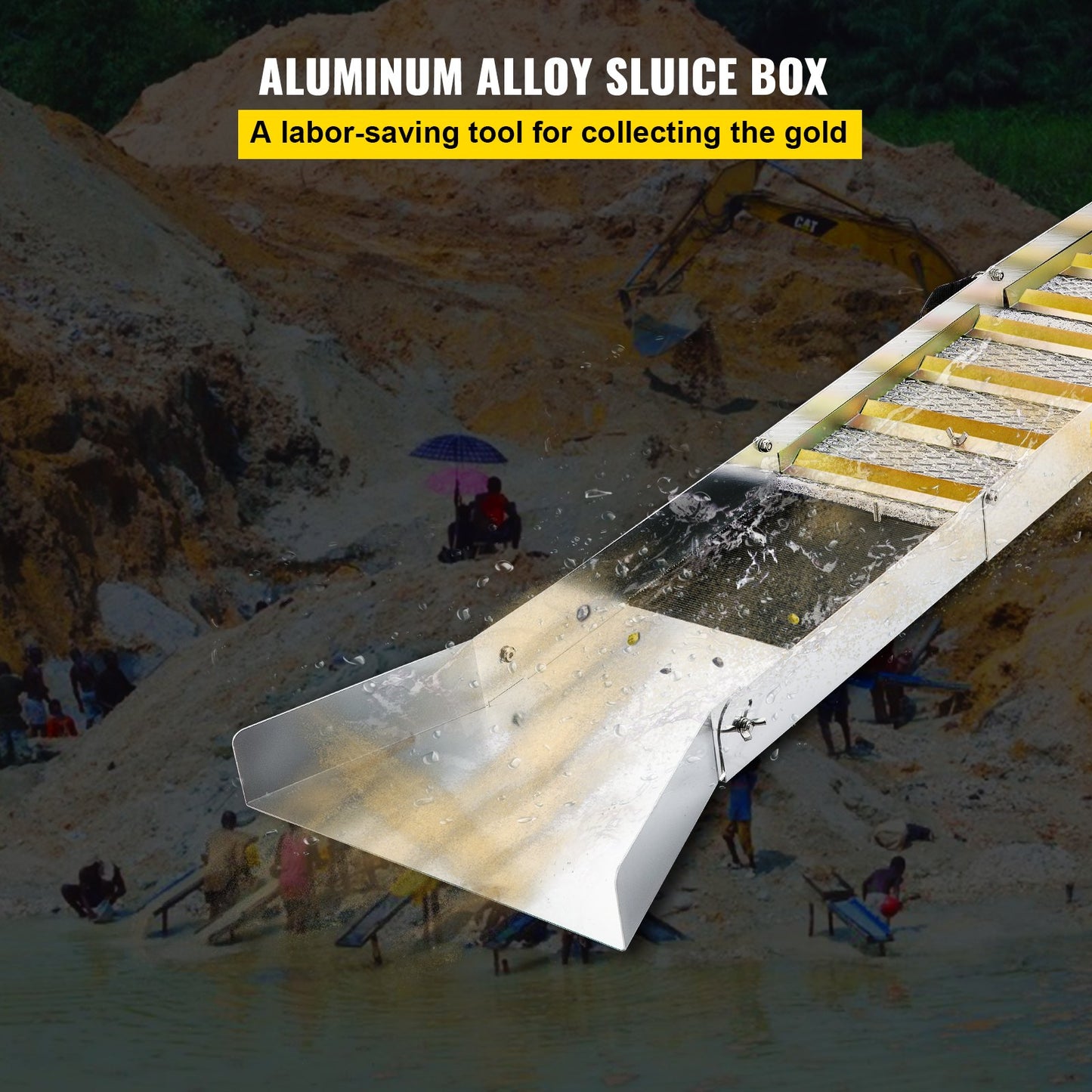 Lightweight Folding Aluminum Sluice Box for Gold Prospecting - 50 Inch Portable River & Creek Mining Equipment - Silvery White
