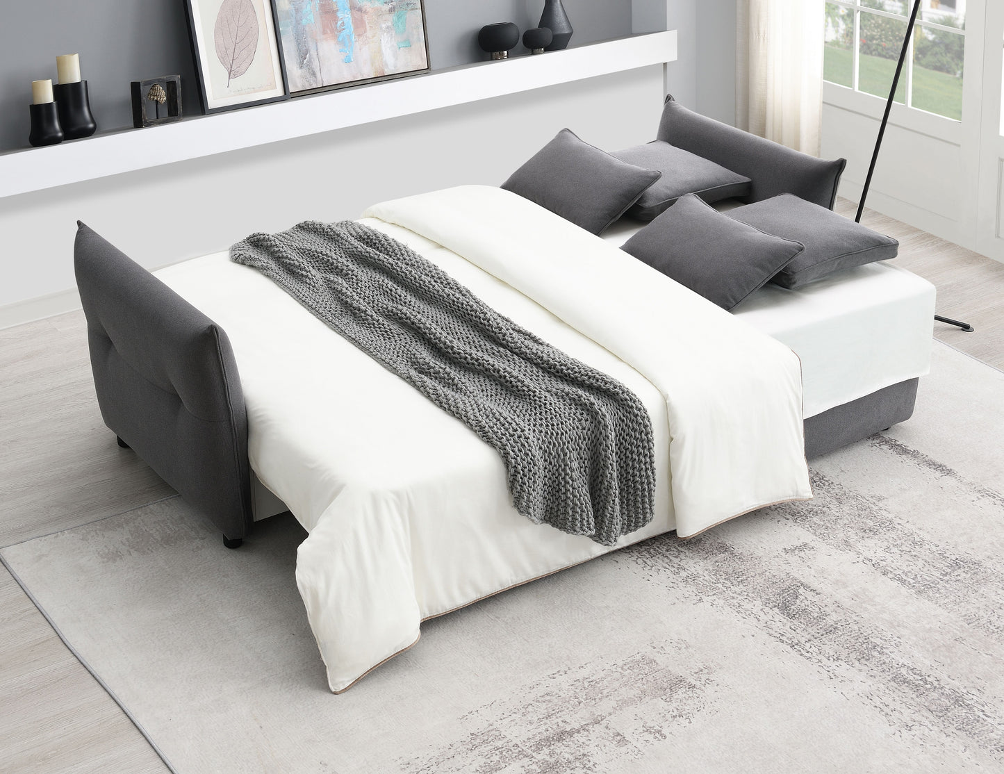 Irina Pull-Out Fabric Sofa Bed with Storage - Gray