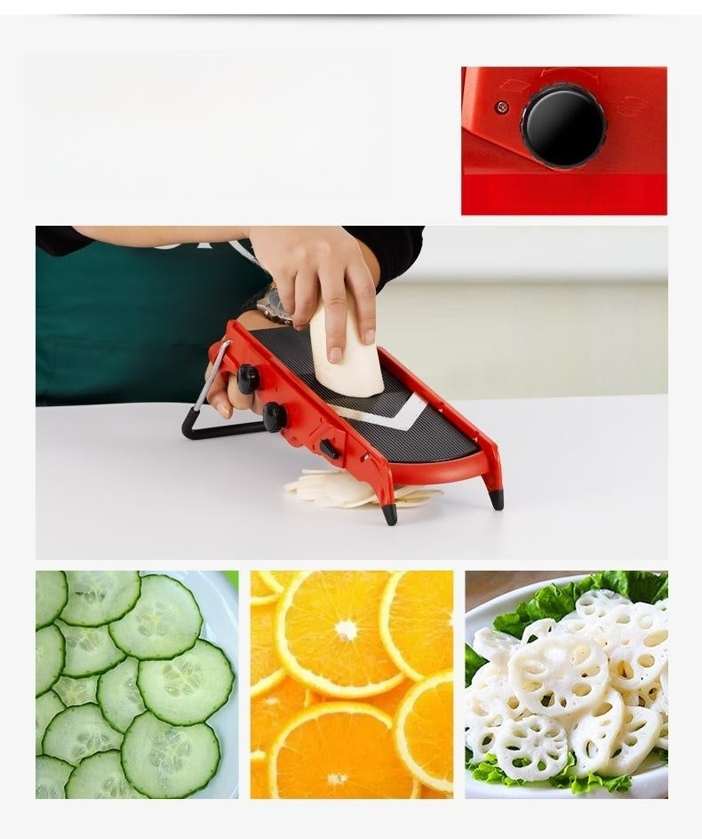 Manual Vegetable Chopper with Adjustable Thickness - Red Kitchen Tool