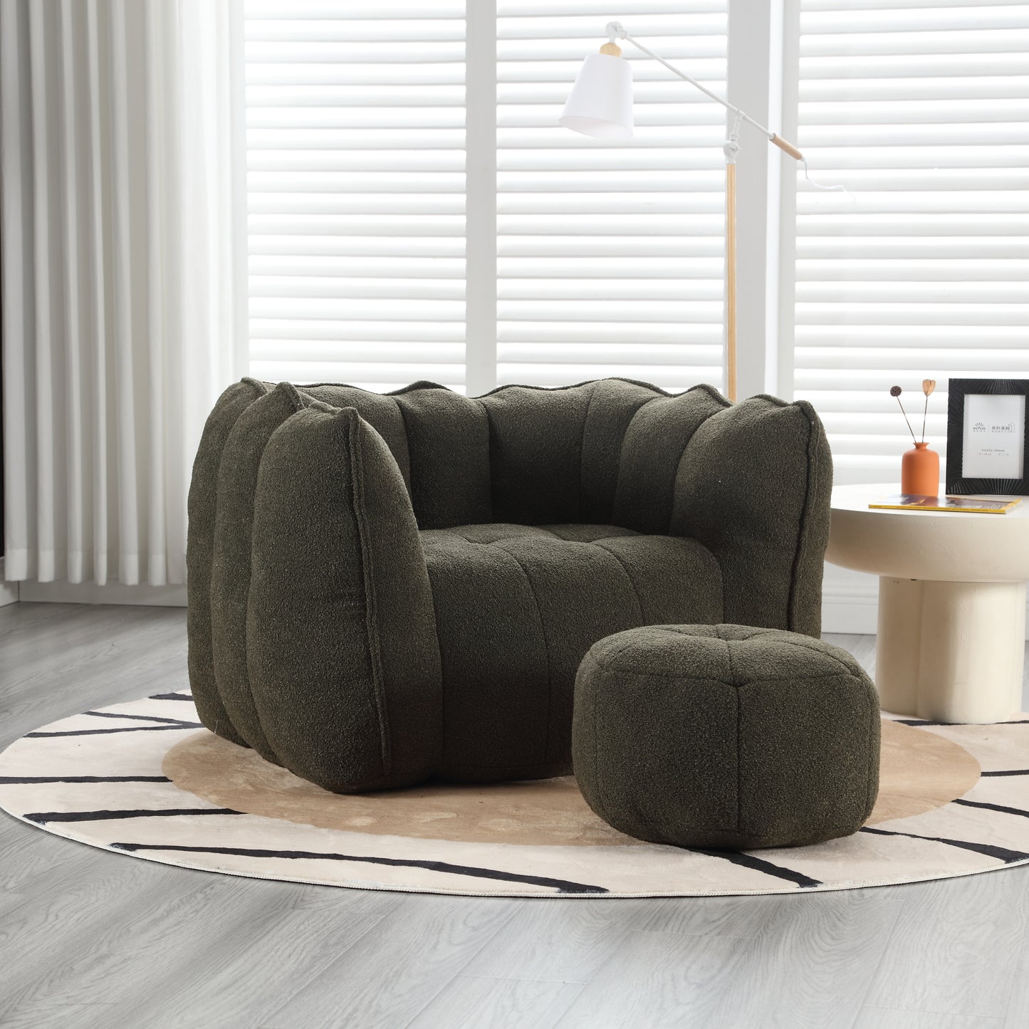 Soft Olive Green Bean Bag Chair with Foam Filler for Adults