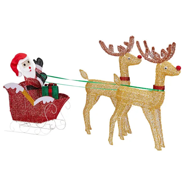 Lighted Reindeer Pulling Sleigh Christmas Decoration - Pre-lit Holiday Decor