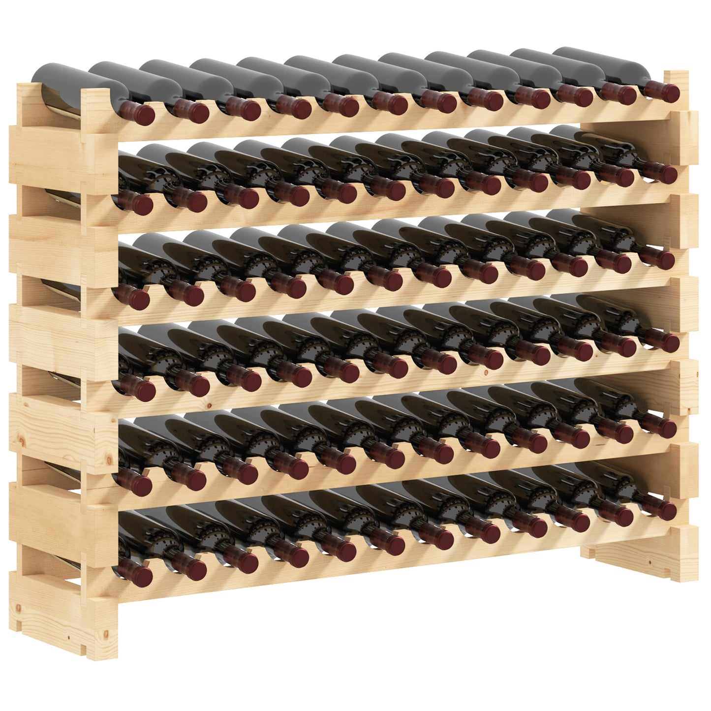 72-Bottle Stackable Wine Rack - Modular Natural Wood Storage