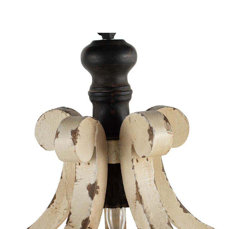 Farmhouse Chandelier with Antique Cream Finish - Wooden French Country Pendant Light for Living Room & Foyer